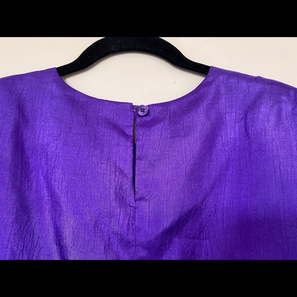 Joan Walters Vintage Royal Purple Embroidered Pocket Top Blouse Padded Medium - Picture 5 of 5